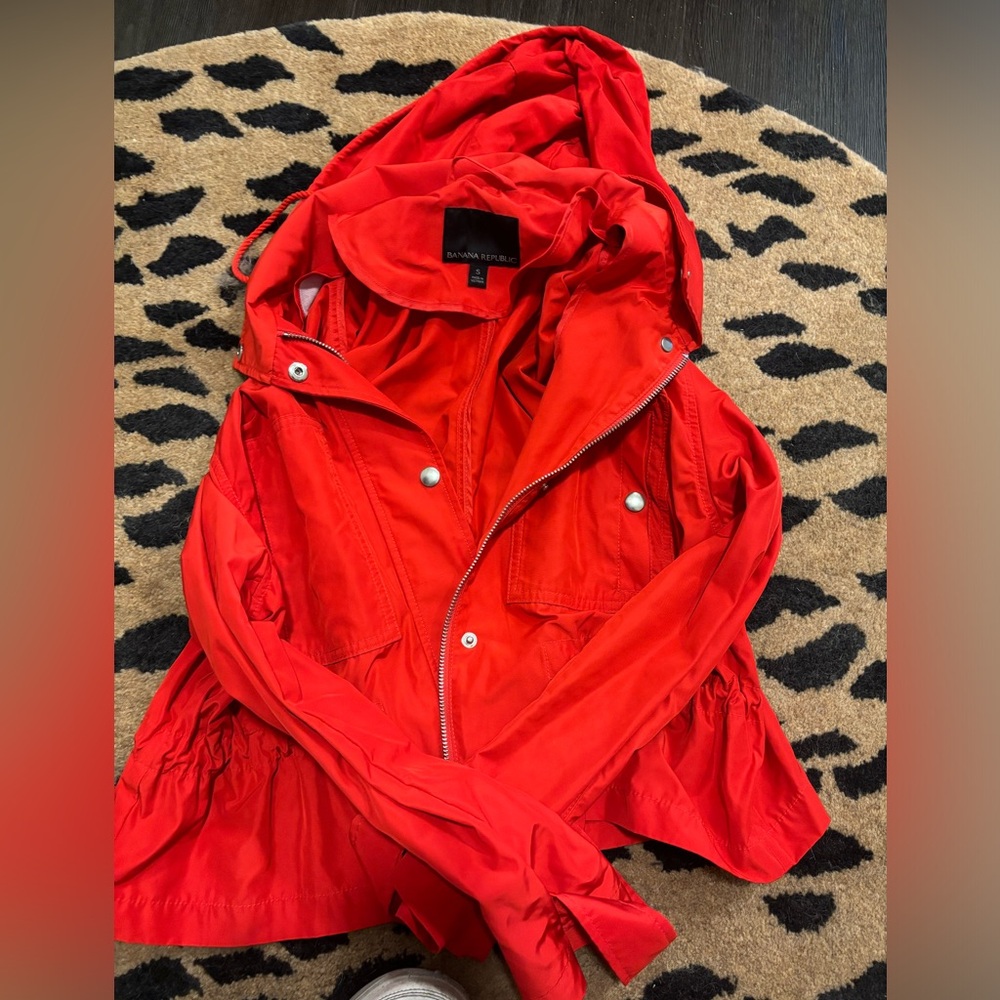 Classy J Crew red rain coat or casual jacket!